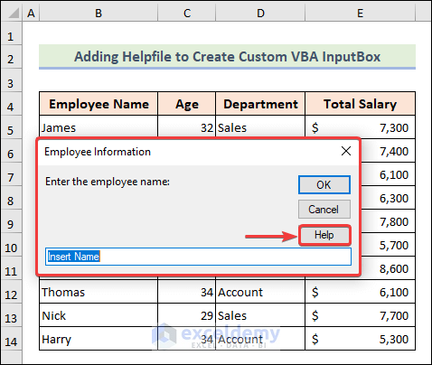 Overview of adding Helpfile to create custom VBA Input Box