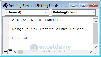Initiate EntireColumn property to delete column from the dataset