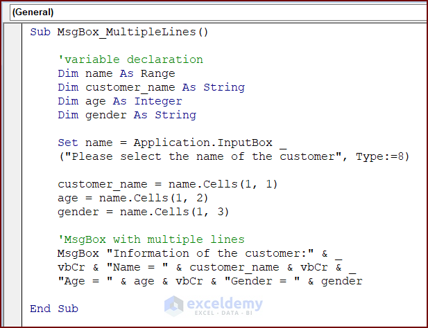 VBA Code for MsgBox with multiple lines