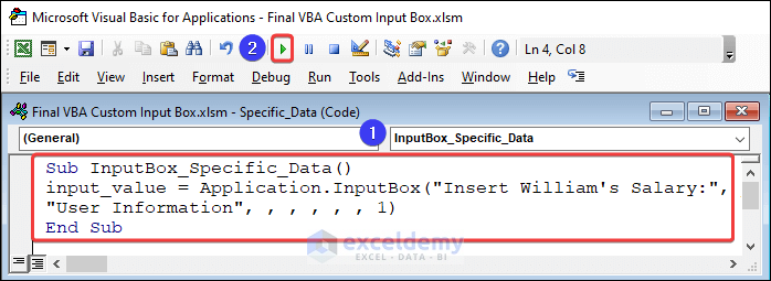 VBA code for specific data type