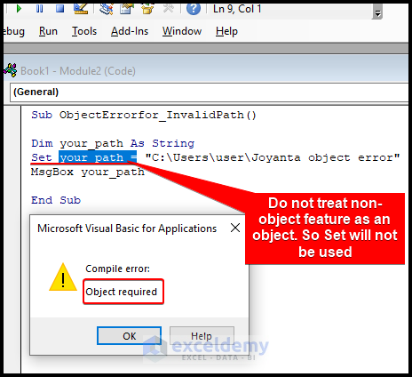 Error code for Object Required Error for Not Correctly Defining File Path