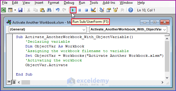 Using Object Variable to Activate Another Workbook in Excel VBA