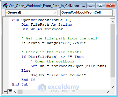 VBA Code to Open Workbook From Path in Cell
