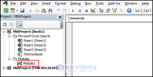 Inserted new module in excel developer tab