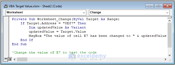 Code Image of VBA Target.Address Property