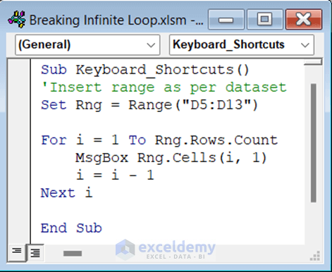 Example of Infinite Loop in Excel VBA