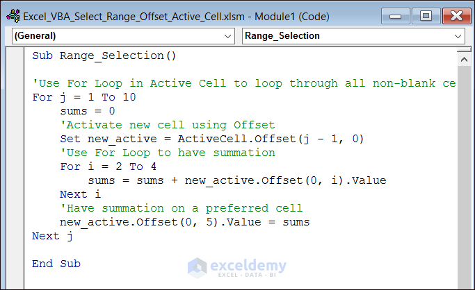 VBA for Range Selection with Offset Based on Active Cell