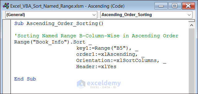Sorting Named Range in Ascending Order in Excel