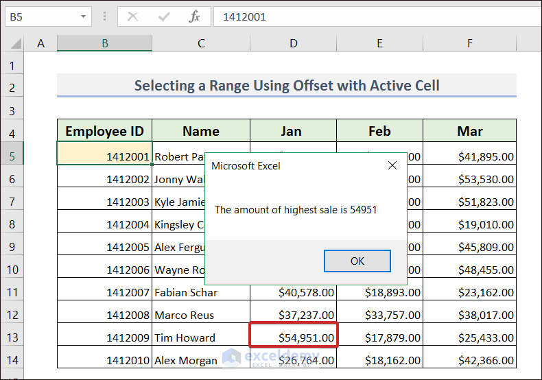 Output of Select a Range Using Offset with Active Cell
