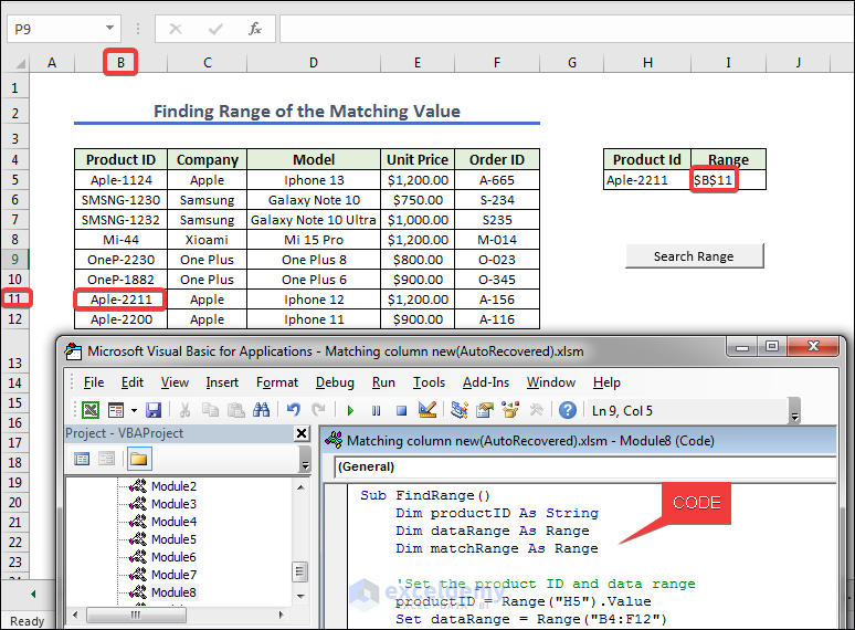 Overview of How to Find Range of the Matching Value in Excel VBA