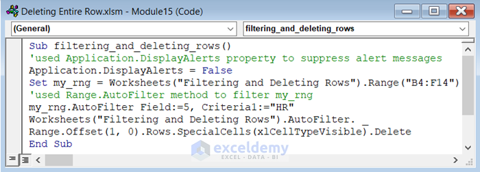 VBA Code to Filter Rows and Delete Them