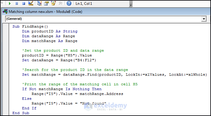 Code for Finding Range of the Matching Value in Excel VBA