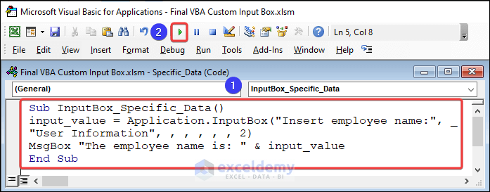 VBA code for specific data type