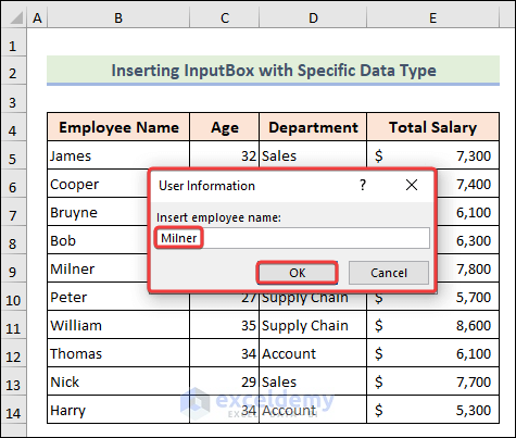 Insertion of text value to search from the data table