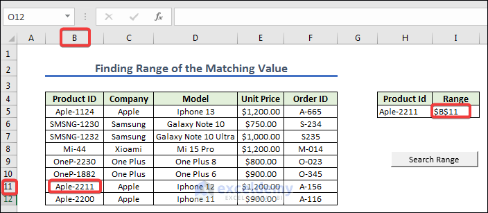 Final Result of Finding Range of the Matching Value in Excel VBA