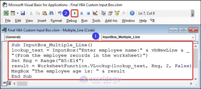 VBA code for inserting multiple lines inside Input Box