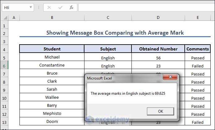 Showing Average Number in Excel MsgBox