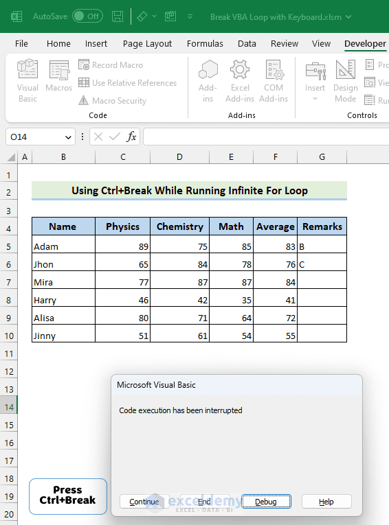 Excel VBA Break a Loop with Keyboard Shortcut - ExcelDemy