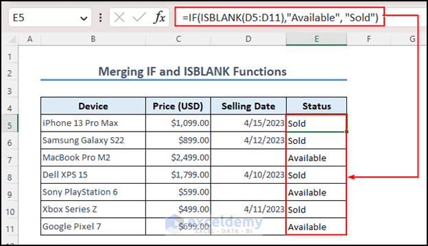 Using IF and ISBLANK Functions to Do Something If the Cell is Blank