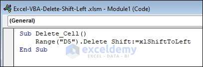 VBA code to delete and shift left for a cell