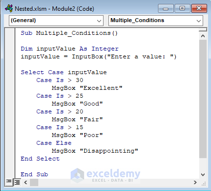 Output for Showing Results in Msgbox Using Nested Select Case