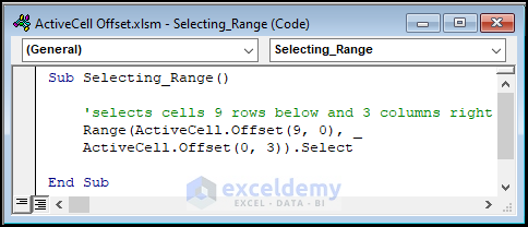 VBA code for using ActiveCell Offset and Range object