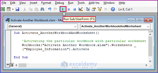 Activate Another Workbook with a Specific Worksheet in Excel VBA