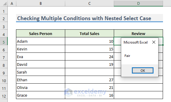 Vba code for Showing Results in Msgbox Using Nested Select Case