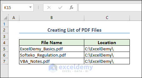Result of Creating a List of Files in Folder with PDF File Extension