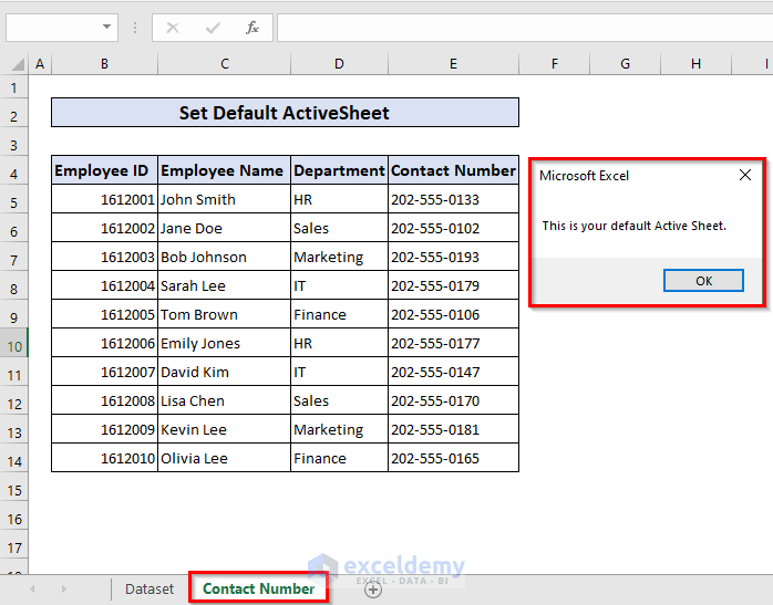 Setting Default Worksheet and Showing MsgBox