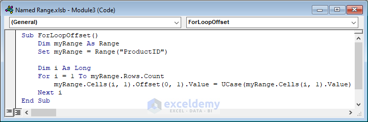 VBA Code to Loop Through Named Range with a For Loop with Offset
