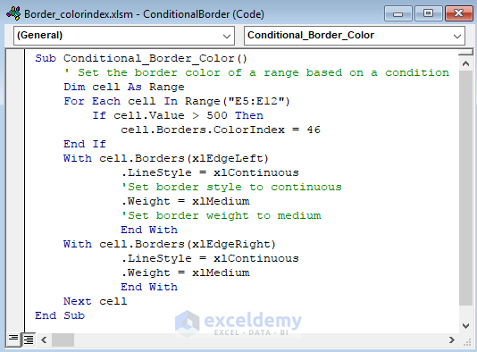 VBA code to Apply Conditional Border Color in a Range