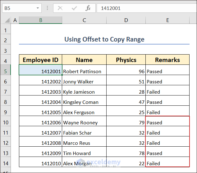 Output of Use Offset Property to Copy Range in Excel VBA