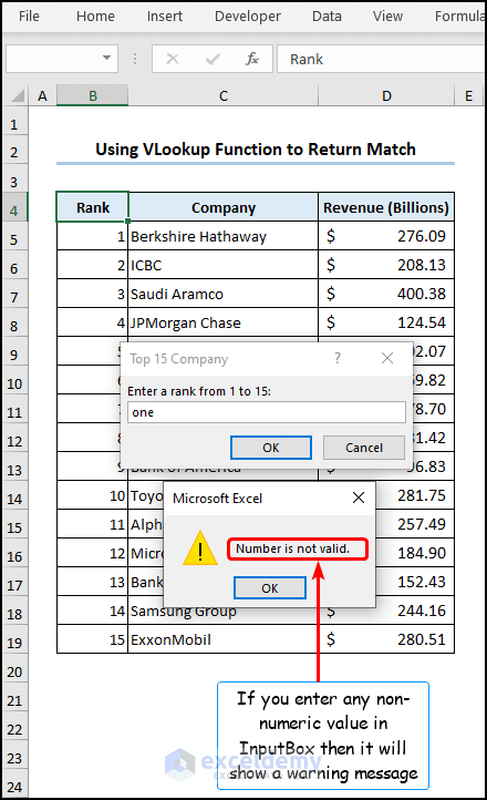 Returning the company name and revenue from the input rank.