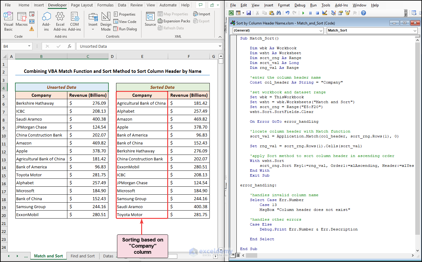 Sorting by column header name with VBA match function and sort method 