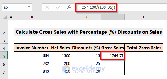 Calculating Gross Sales with Percent Discount for Invoice 664
