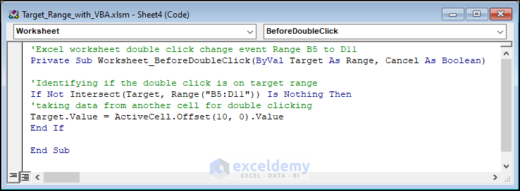 Code to insert data from another range for double-clicking on target range