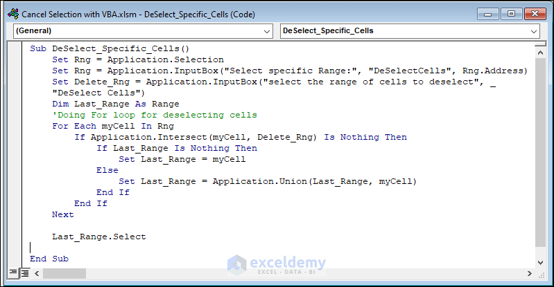Code to Cancel the Selection of Specific Cells Within Selected Ranges
