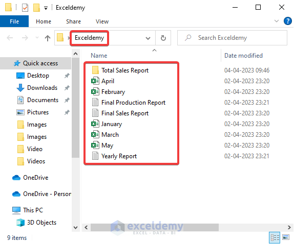 Folder containing multiple types of files