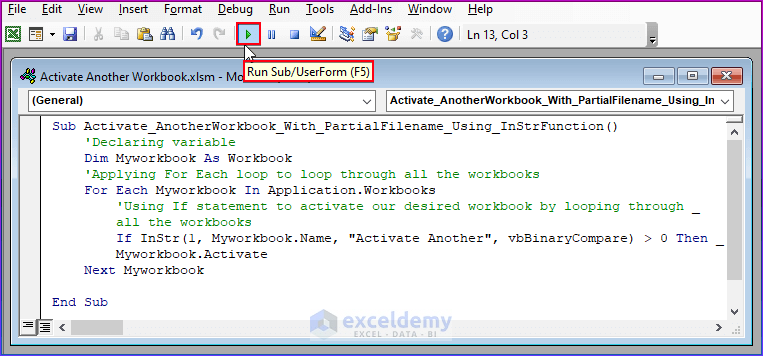 Using Instr Function to Activate Another Workbook with Partial Filename in Excel VBA