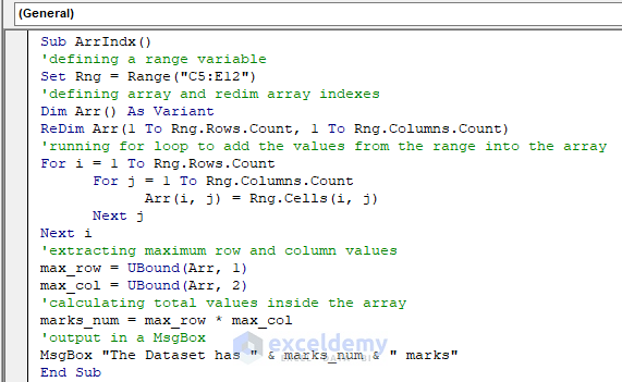 VBA Code to Determine Maximum Array Index 