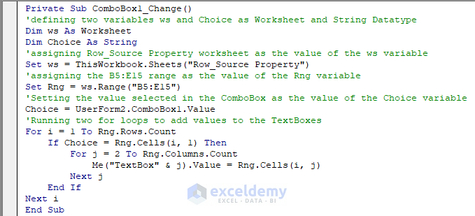 Excel VBA Code to Insert Value to TextBoxes with Respect to ComboBox Selection