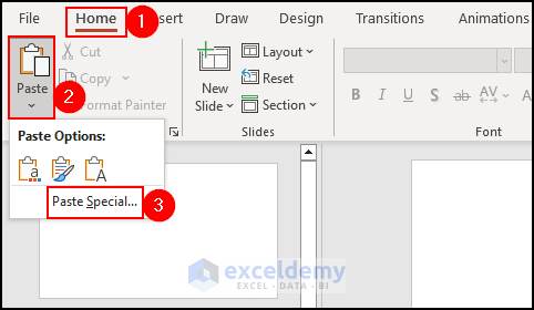 selecting paste special option to paste a specific section of excel sheet