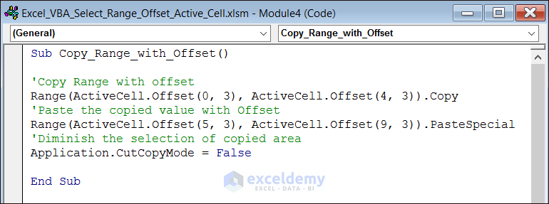 VBA Code to Use Offset to Copy Range