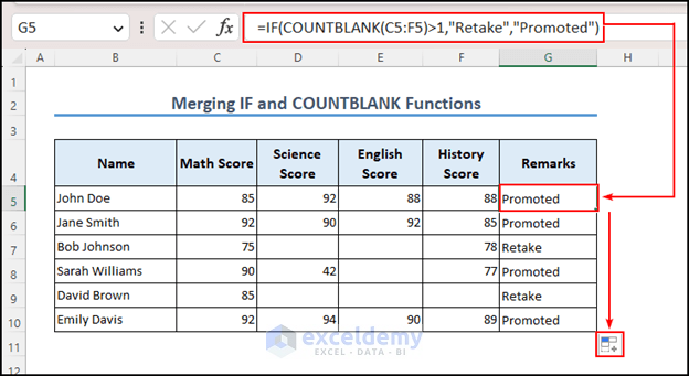 Final Output of Merging IF and COUNTBLANK Functions in Excel