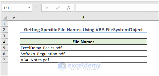 Result of Using VBA FileSystemObject (FSO) to List File Names