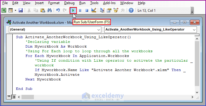 Using Like Operator to Activate Another Workbook in Excel VBA
