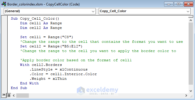 VBA code to Set a Cell Border Color According to Another Cell Format
