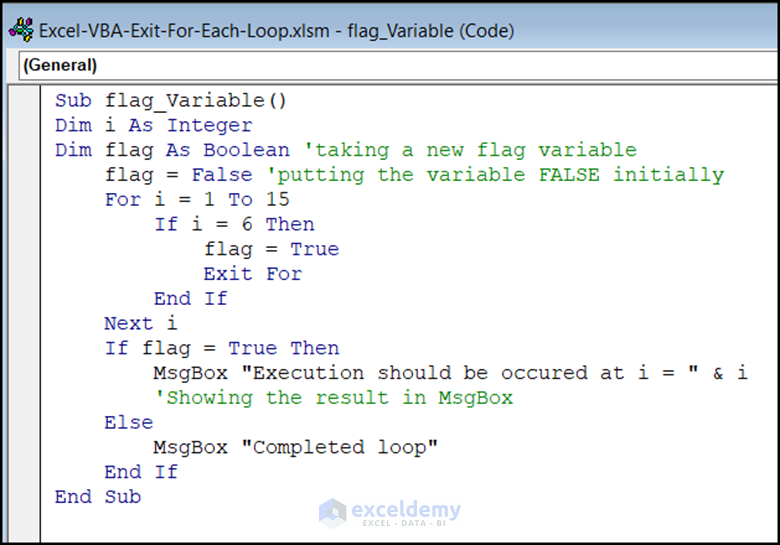 VBA code of flag variable in For Each Loop