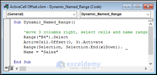 VBA code for defining named range with ActiveCell Offset